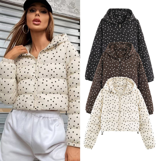 Veste en coton à pois à capuche zippée pour femmes