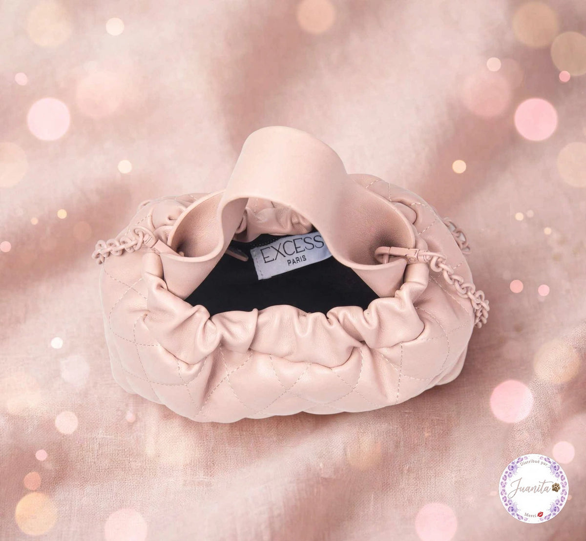 Sac bourse avec chaîne bandoulière rose fumé
