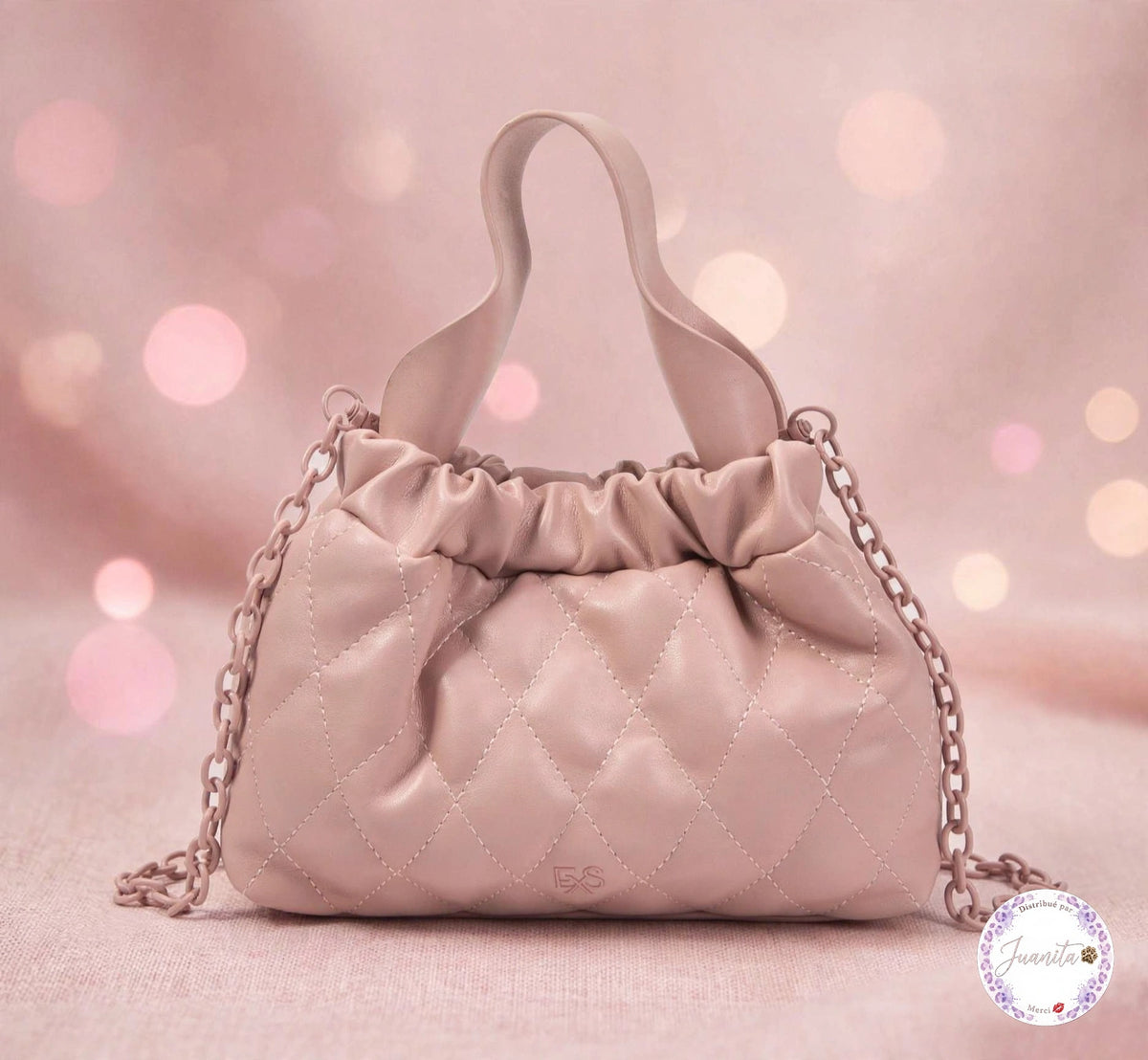 Sac bourse avec chaîne bandoulière rose fumé