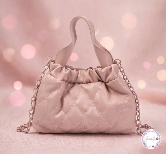 Sac bourse avec chaîne bandoulière rose fumé