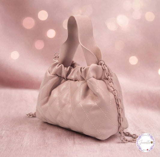 Sac bourse avec chaîne bandoulière rose fumé
